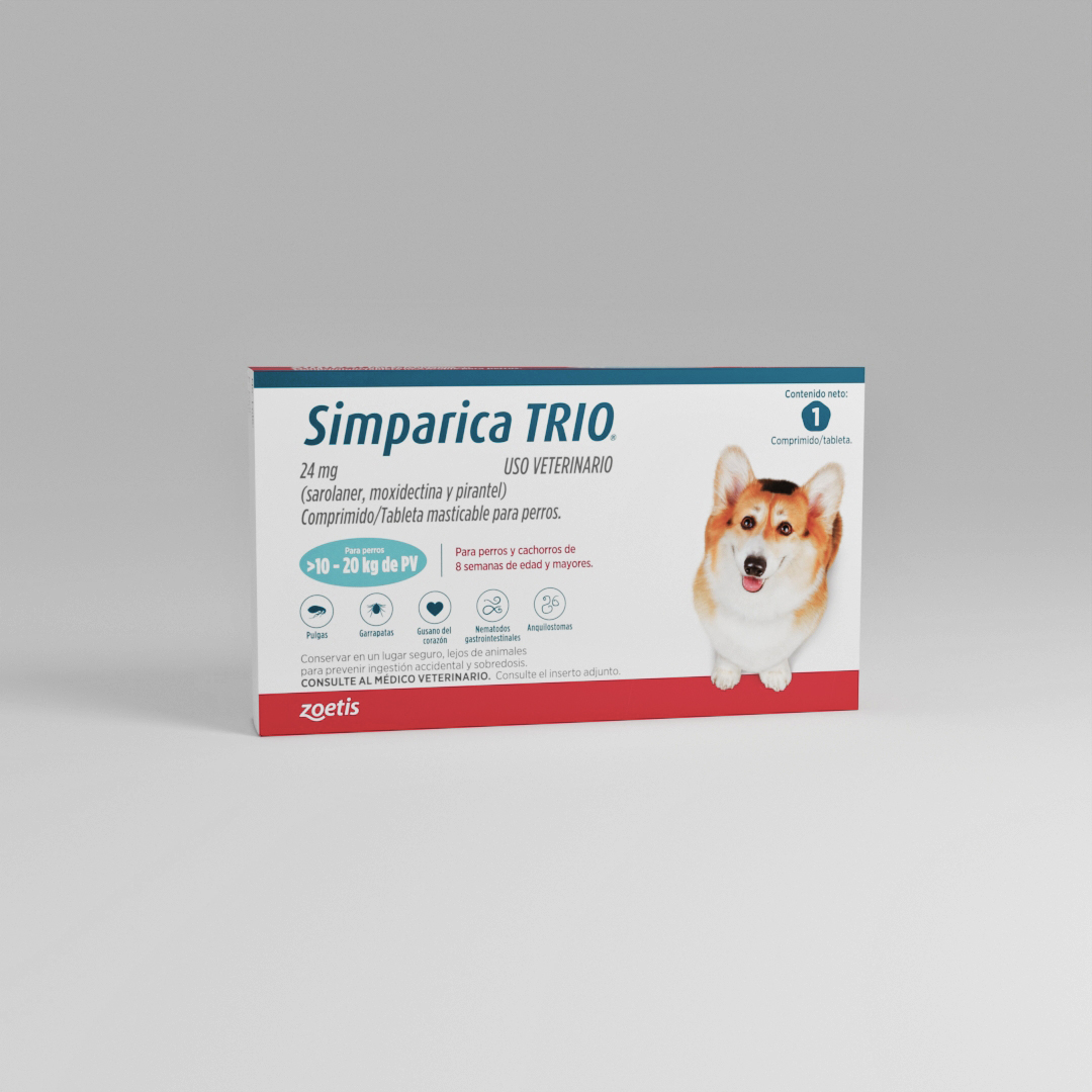 Envase Simparica Trio para perros de 10 a 20 kg