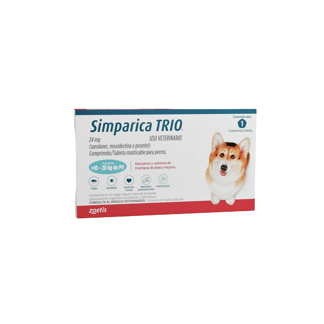 Envase Simparica Trio para perros de 10 a 20 kg