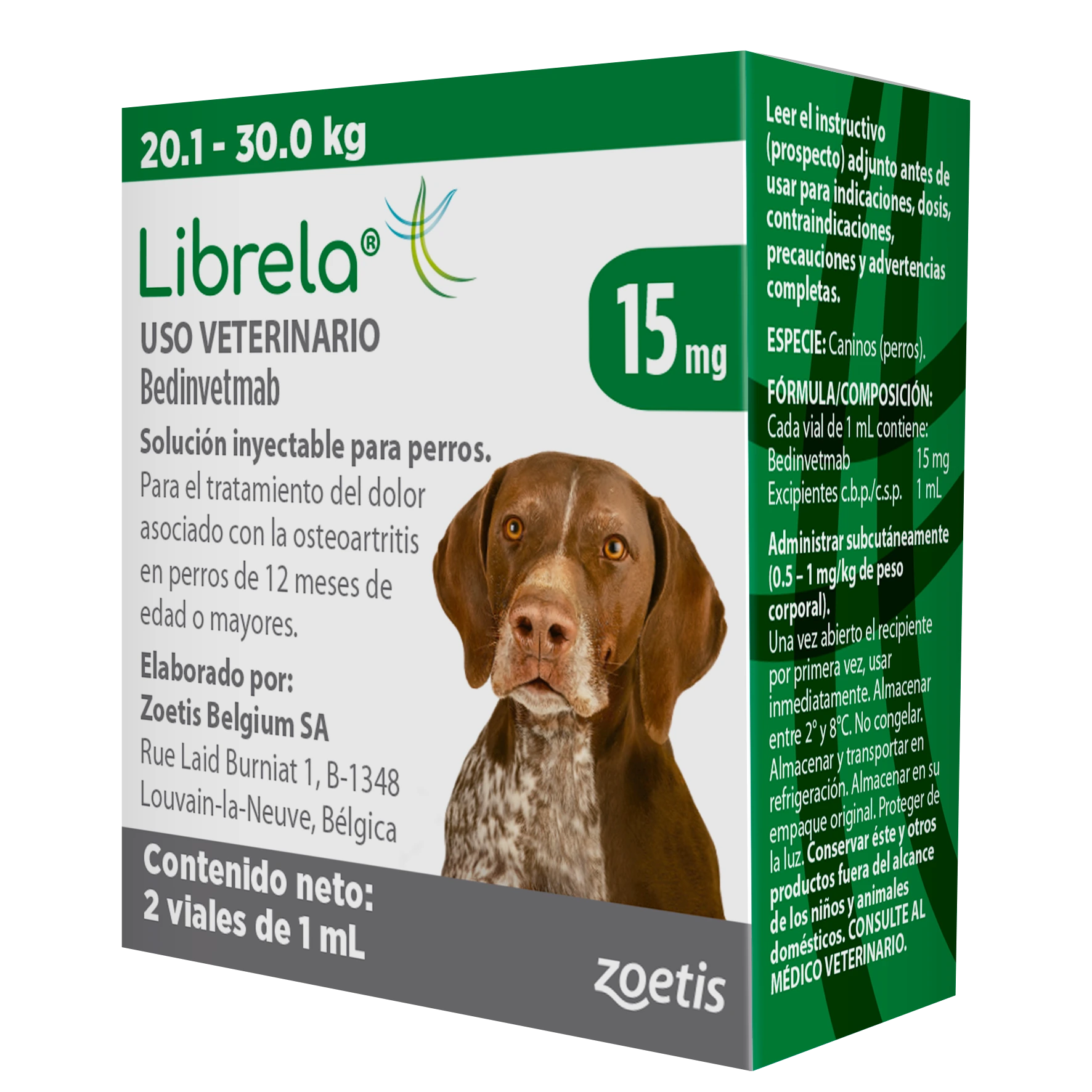 Caja de Librela 15 mg para el alivio del dolor de la osteoartritis canina.