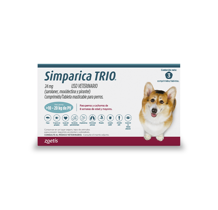 Envase Simparica Trio para perros de 10 a 20 kg