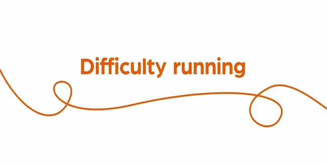 Text "Difficulty running" with orange swirl on white background.