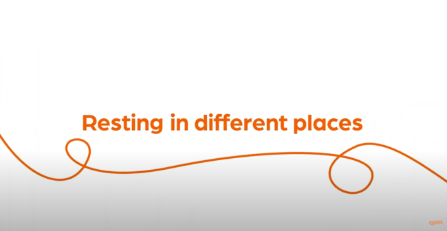 Text "Resting in different places" with orange swirl on white background.