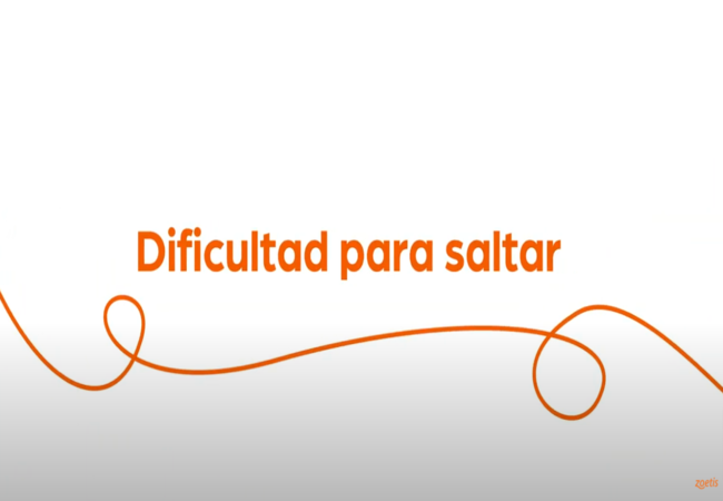Texto "Dificultad para saltar" con espiral naranja sobre fondo blanco.