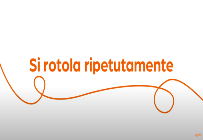 Testo "Si rotola ripetutamente" con vortice arancione su sfondo bianco.