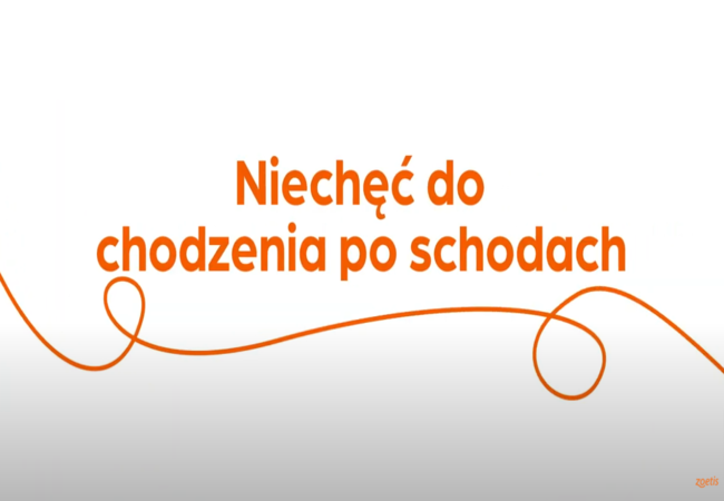 Tekst „Niechęć do chodzenia po schodach” z pomarańczową spiralą na białym tle.